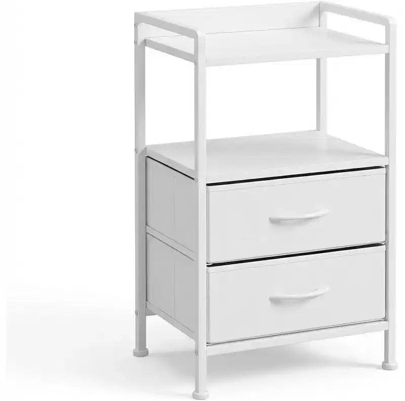 Comodino con 2 cassetti in tessuto, tavolino da notte a 3 ripiani con mensola portaoggetti, tavolino moderno per camera da letto, soggiorno, piccoli spazi, dormitorio, appartamento