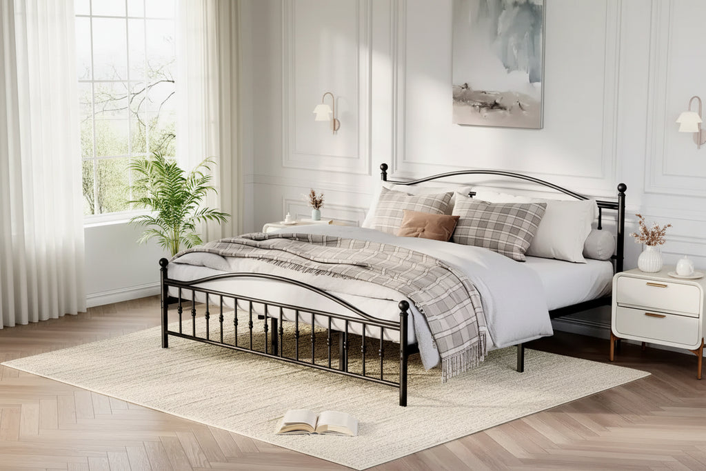 COZONY Metal Platform Bed Frame with Victorian Style Headboard and Footboard, Steel Slats Support, No Box Spring, Easy Assembly, Black