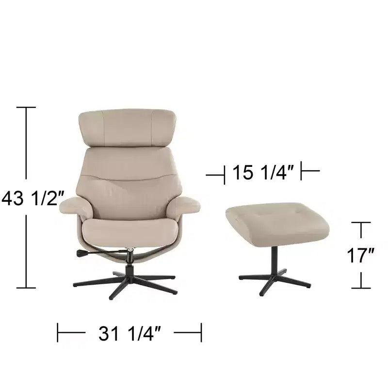 Poltrona Reclinabile Manuale in Similpelle Color Fungo con Pouf Poggiapiedi