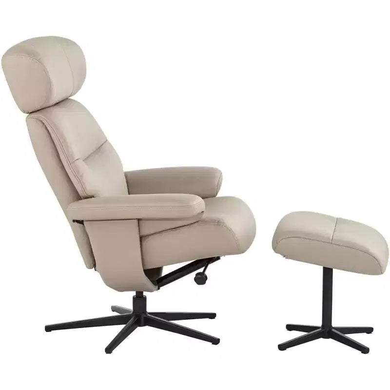 Poltrona Reclinabile Manuale in Similpelle Color Fungo con Pouf Poggiapiedi
