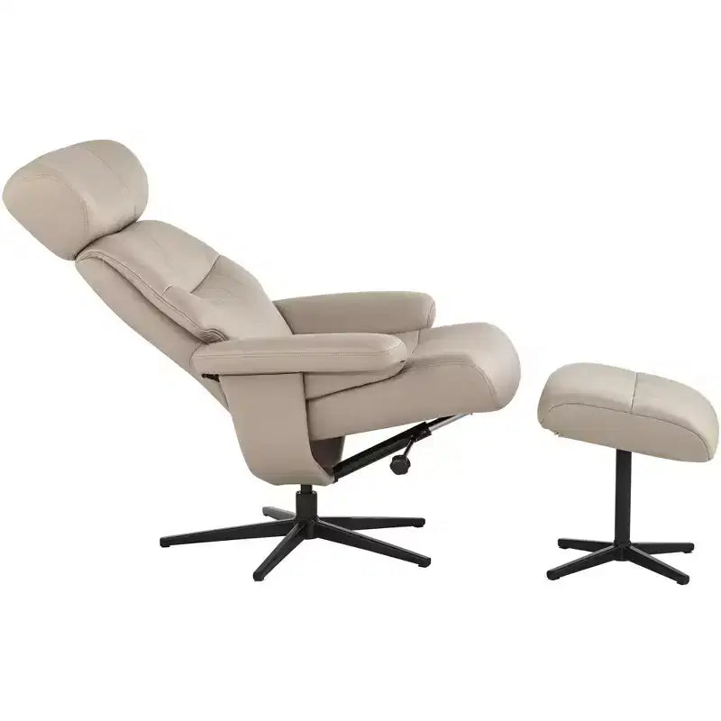 Poltrona Reclinabile Manuale in Similpelle Color Fungo con Pouf Poggiapiedi